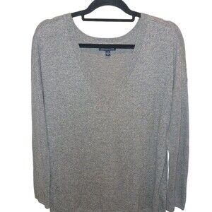 American Eagle V Neck Pullover Knit Sweater Womens L Gray Longsleeve Lightweight